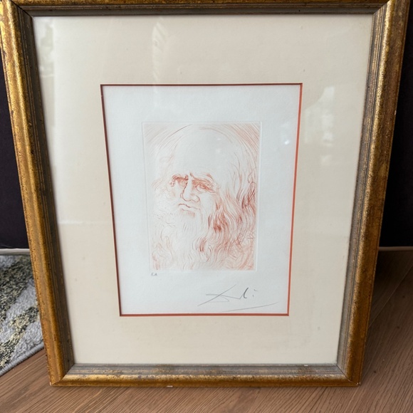 Salvador Dali 1968 Leonardo Da Vinchi Hand Signed Original Etching Painting - Picture 2 of 3